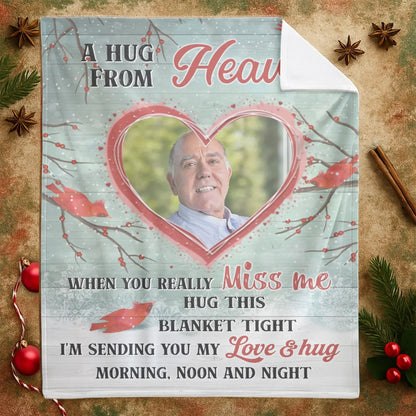 A Hug From Heaven - Personalized Photo Loss Loved One Memorial Hug This Blanket Gift