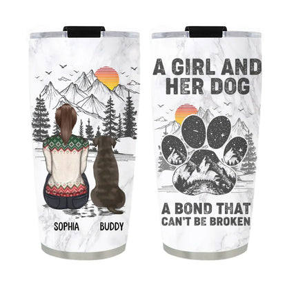 Personalized Tumblers TUMBLER / WHITE / 20oz A Girl And Her Dog Can't Be Broken - Personalized Custom Printed Tumbler