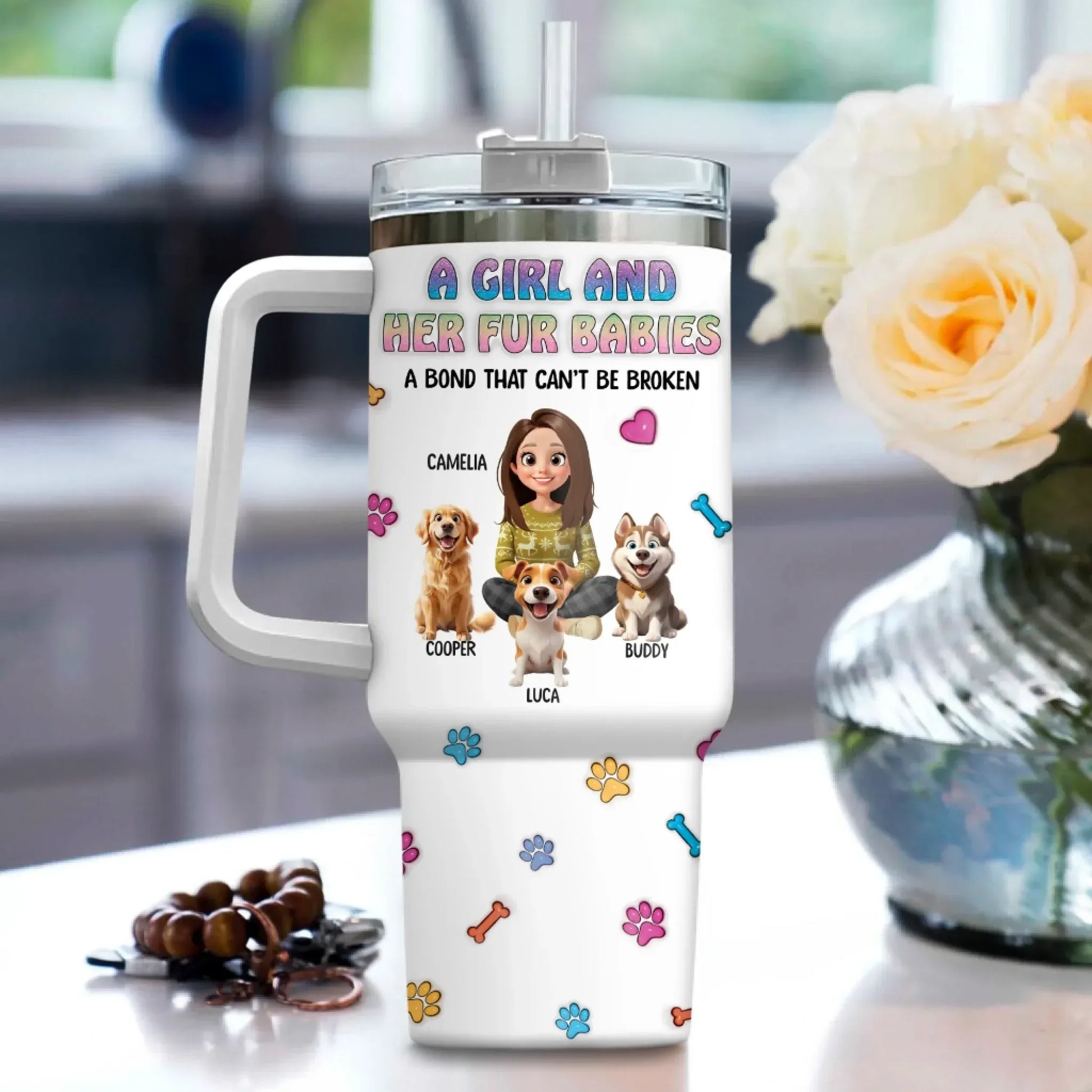 Personalized Tumblers A Girl And Her Fur Babies - Personalized Custom Printed Tumbler
