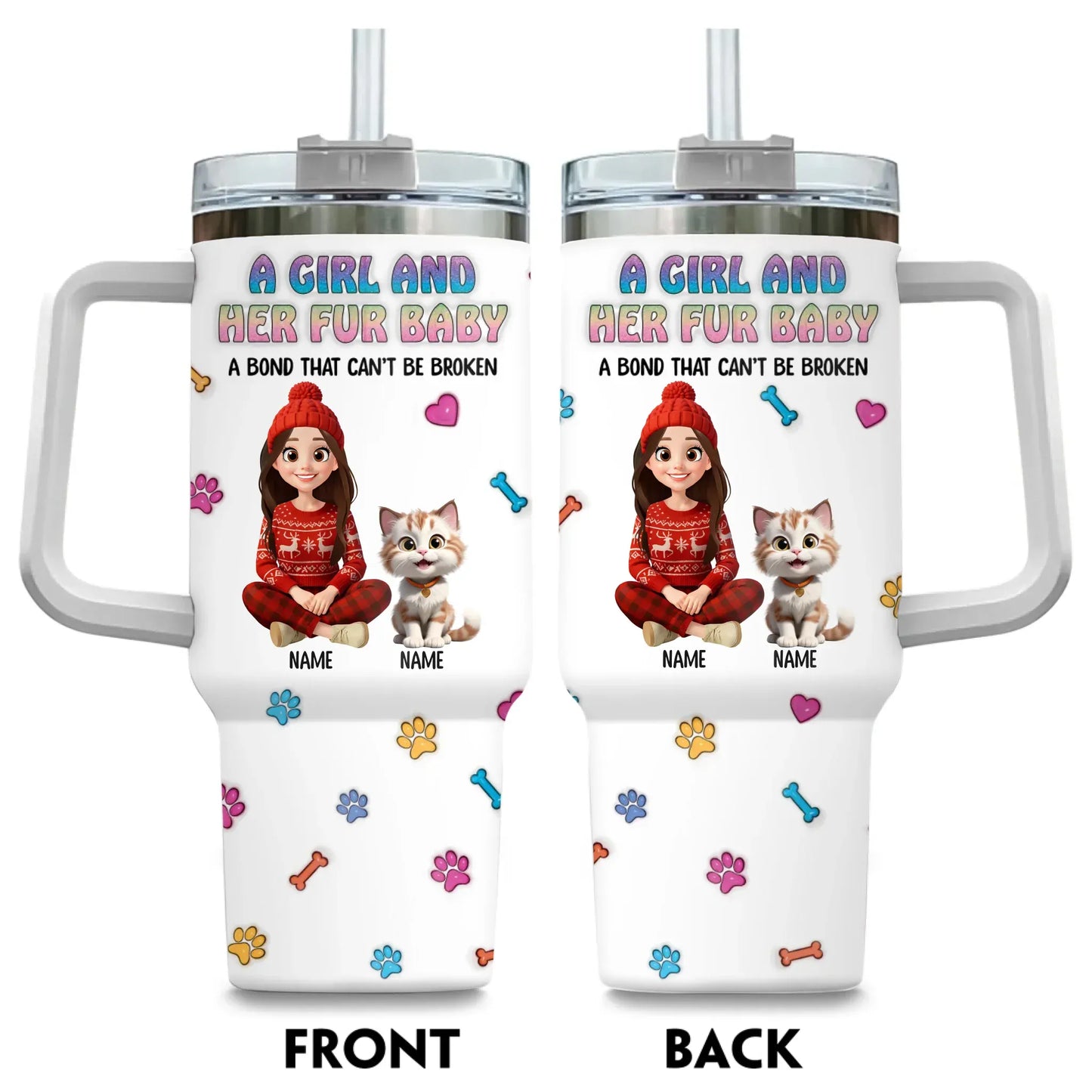 Personalized Tumblers TUMBLER / WHITE / 40oz A Girl And Her Fur Babies - Personalized Custom Printed Tumbler