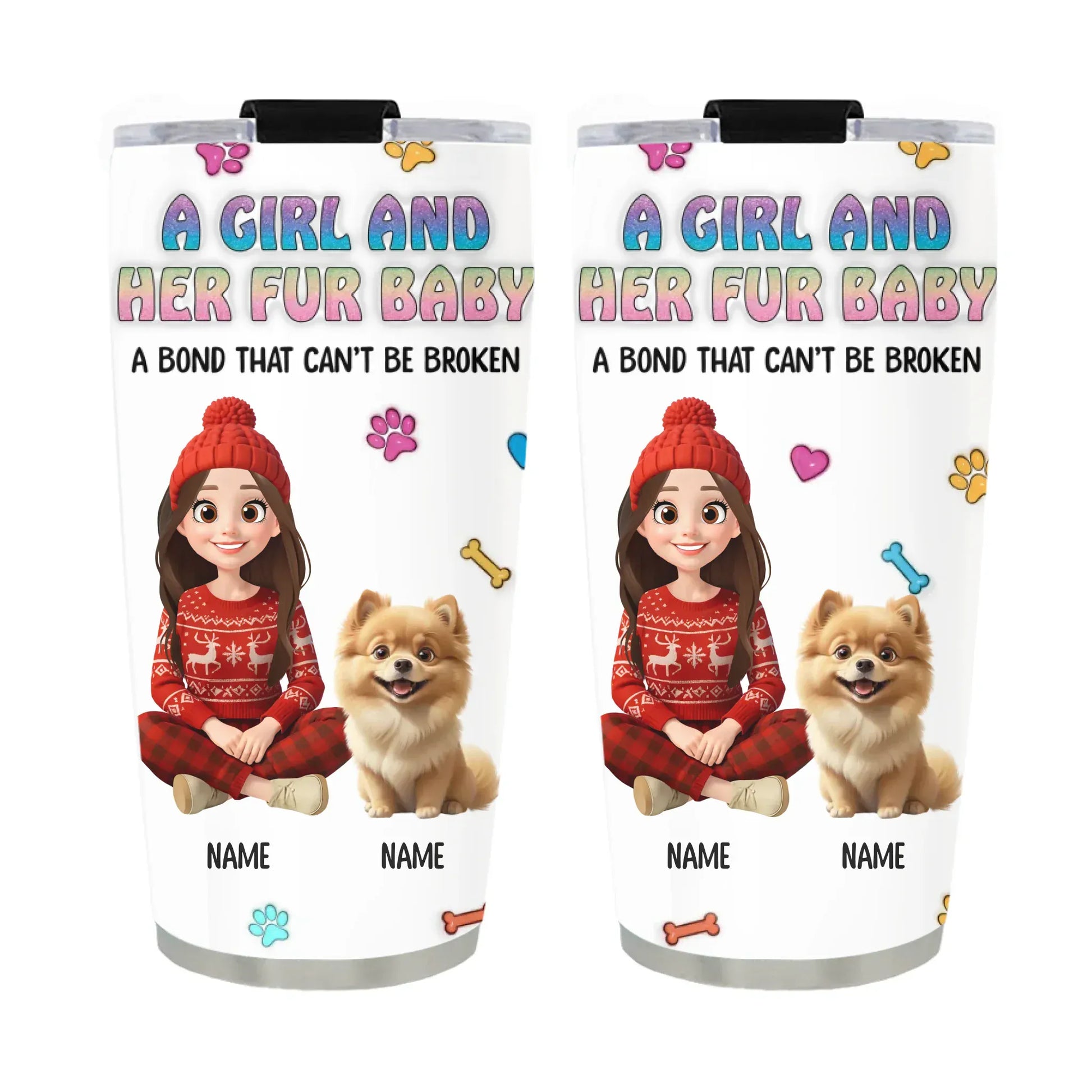 Personalized Tumblers TUMBLER / WHITE / 20oz A Girl And Her Fur Babies - Personalized Custom Printed Tumbler