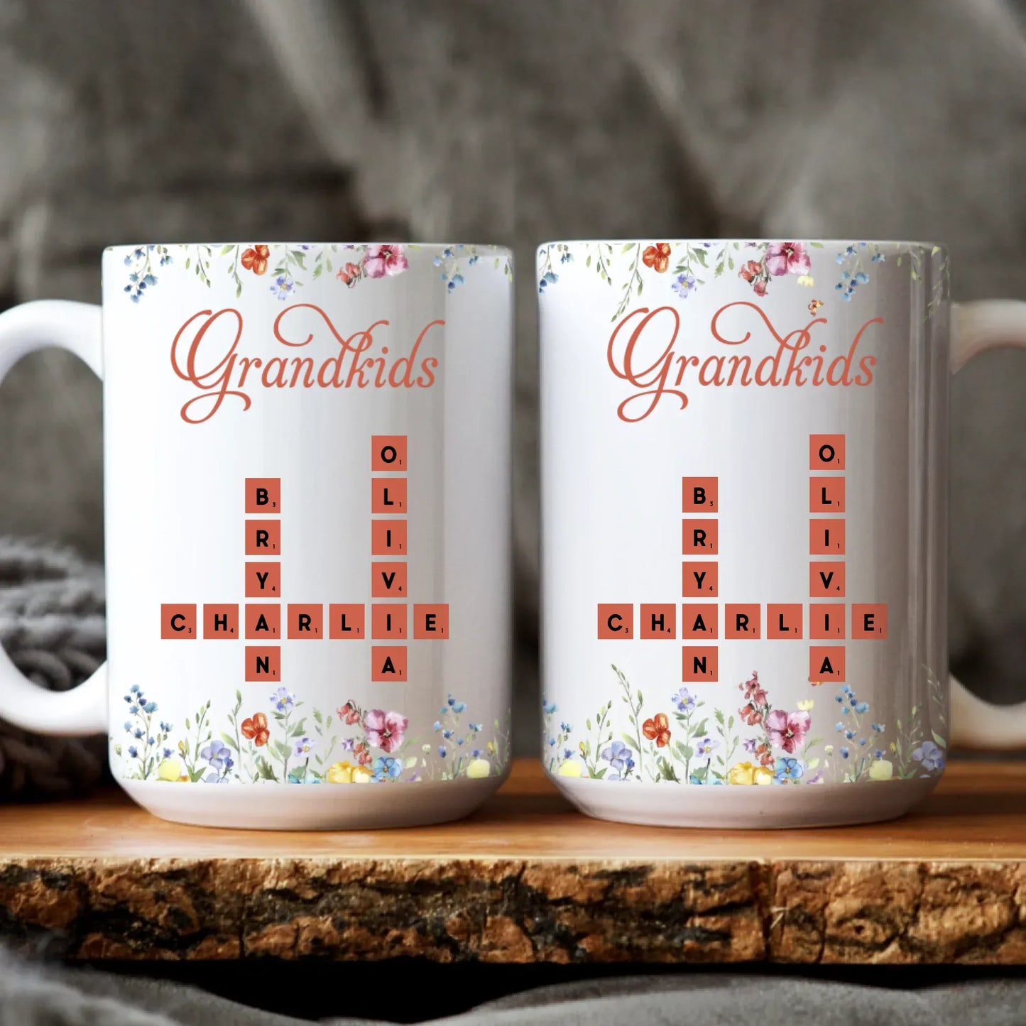 Personalized Mugs MUG / WHITE / 15oz Crossword Grandkids Name - Personalized Custom Printed Mug