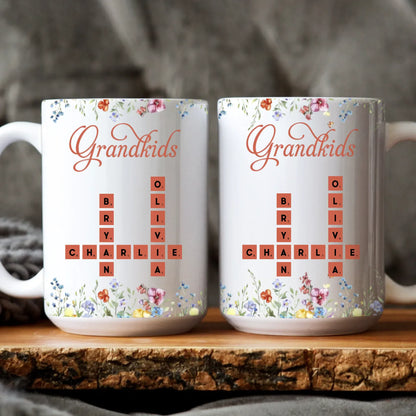 Personalized Mugs MUG / WHITE / 15oz Crossword Grandkids Name - Personalized Custom Printed Mug