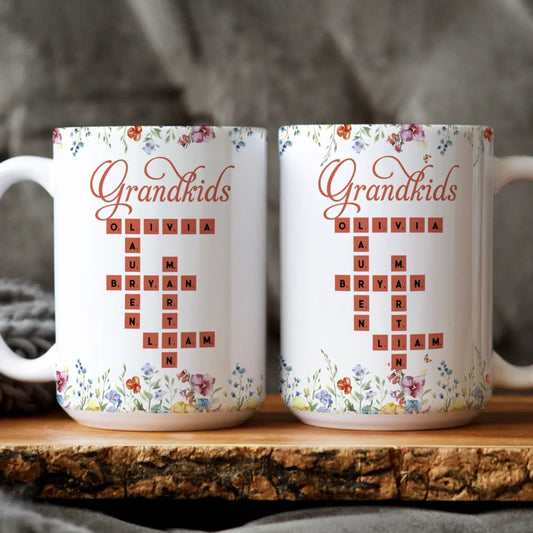 Personalized Mugs Crossword Grandkids Name - Personalized Custom Printed Mug