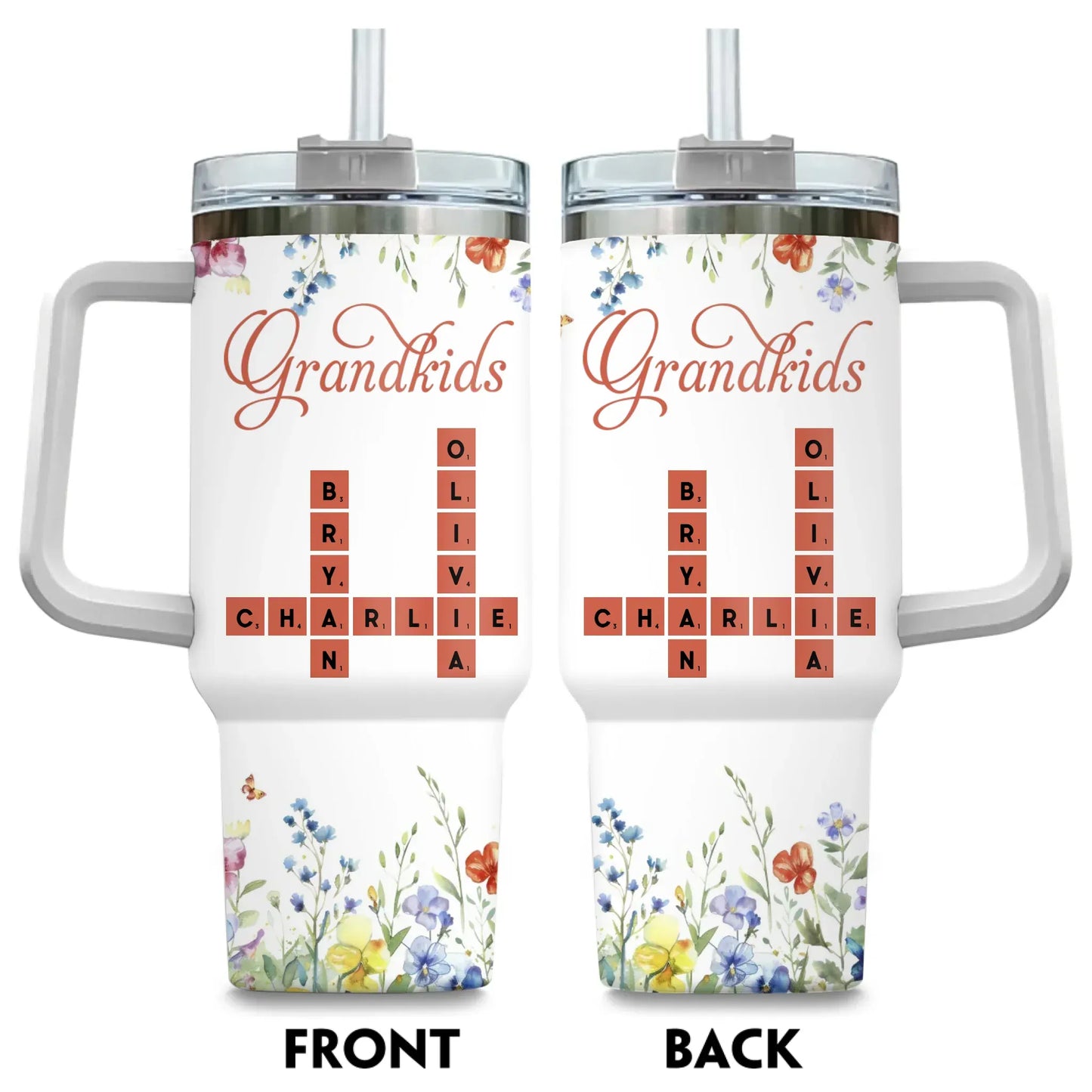 Personalized Tumblers TUMBLER / WHITE / 40oz Crossword Grandkids Name - Personalized Custom Printed Tumbler