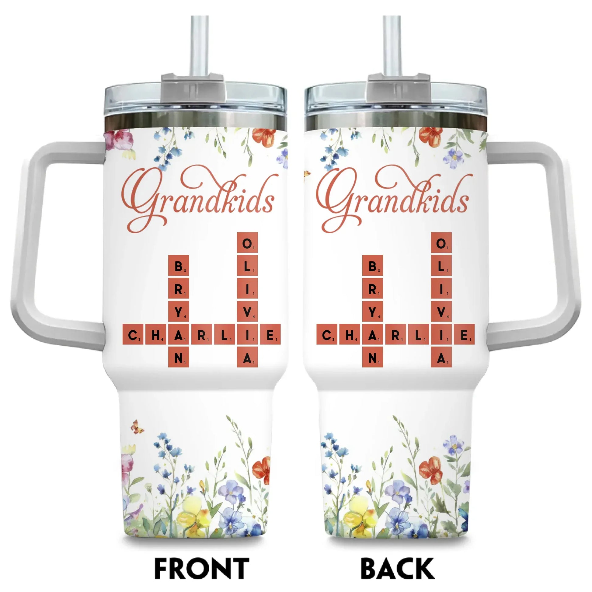 Personalized Tumblers TUMBLER / WHITE / 40oz Crossword Grandkids Name - Personalized Custom Printed Tumbler