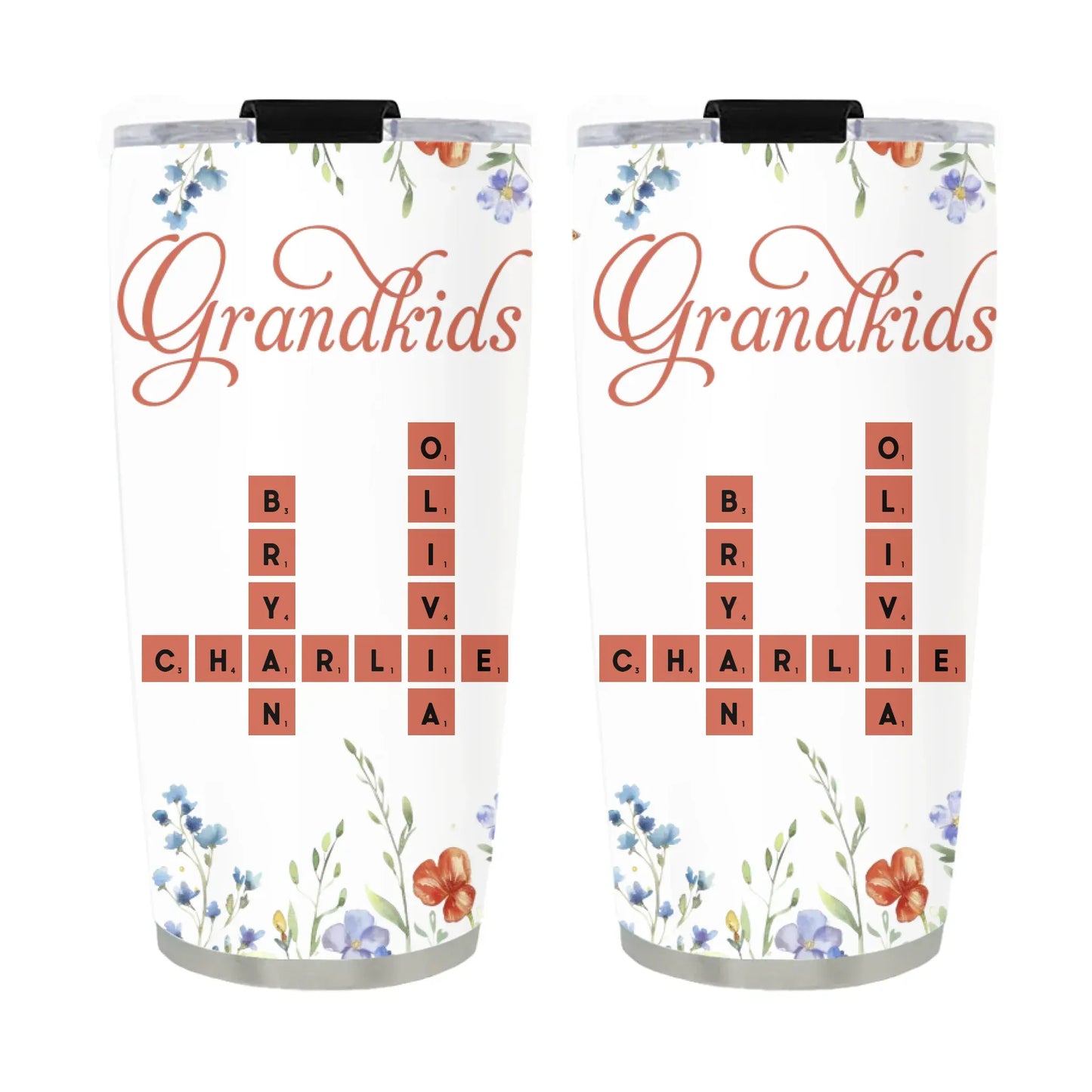 Personalized Tumblers TUMBLER / WHITE / 20oz Crossword Grandkids Name - Personalized Custom Printed Tumbler