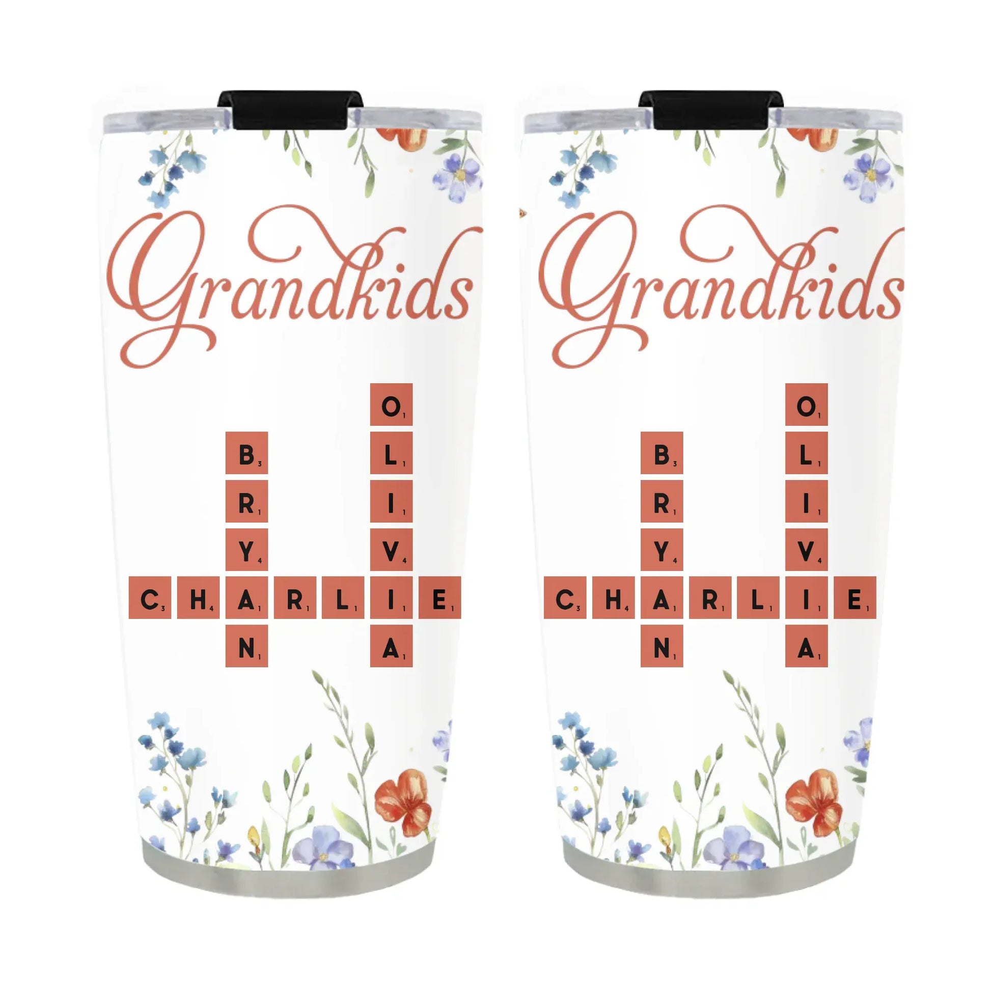 Personalized Tumblers TUMBLER / WHITE / 20oz Crossword Grandkids Name - Personalized Custom Printed Tumbler