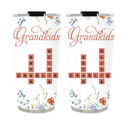 Personalized Tumblers TUMBLER / WHITE / 20oz Crossword Grandkids Name - Personalized Custom Printed Tumbler