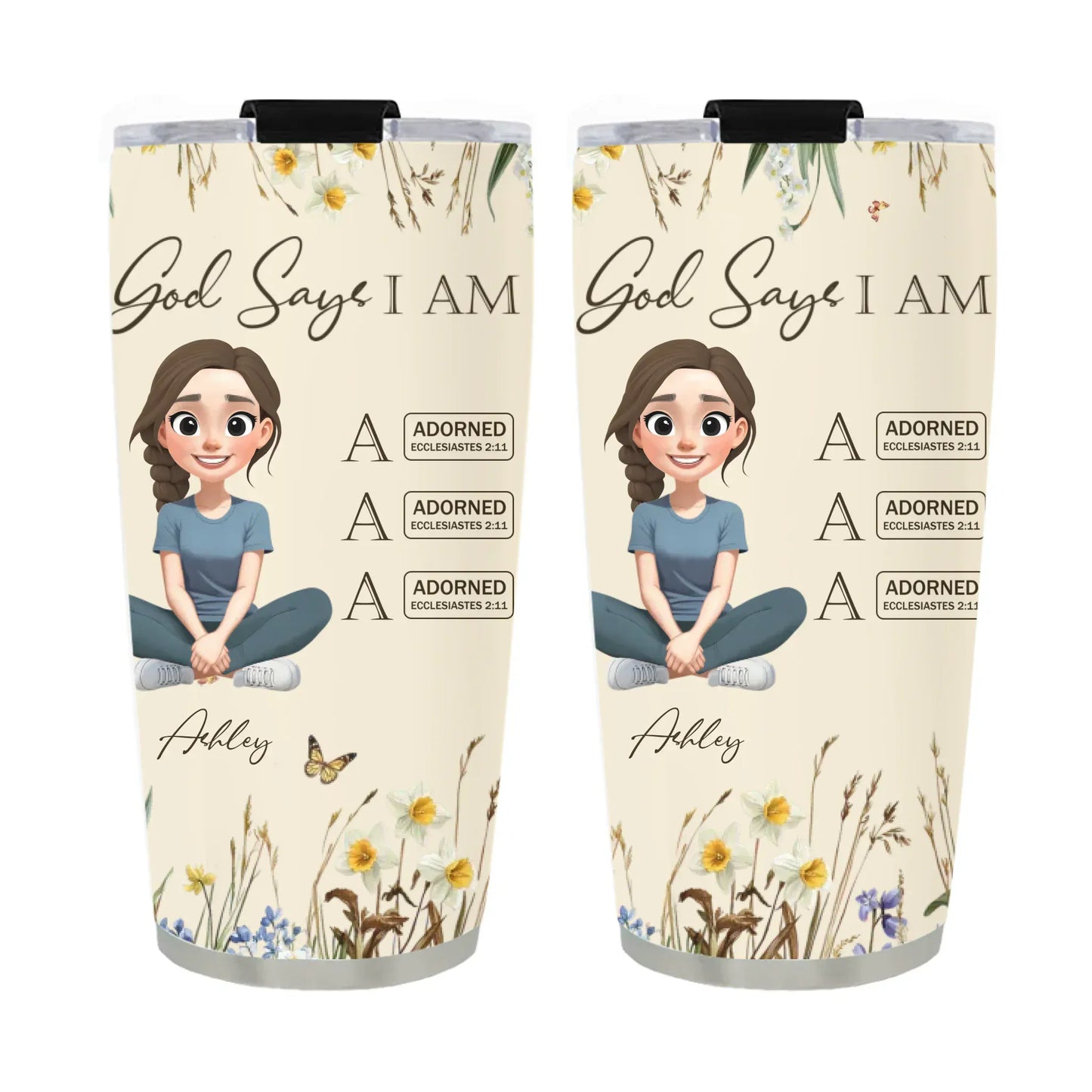 Personalized Tumblers TUMBLER / WHITE / 20oz God Says I Am Letter In Bible - Personalized Custom Printed Tumbler