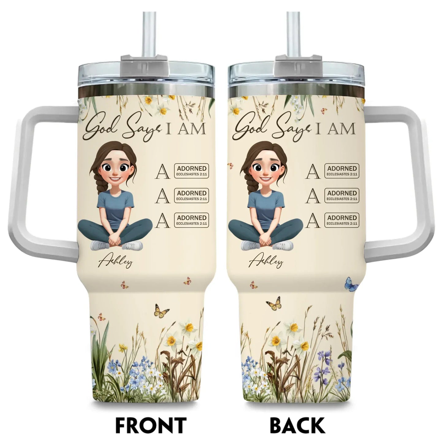 Personalized Tumblers TUMBLER / WHITE / 40oz God Says I Am Letter In Bible - Personalized Custom Printed Tumbler