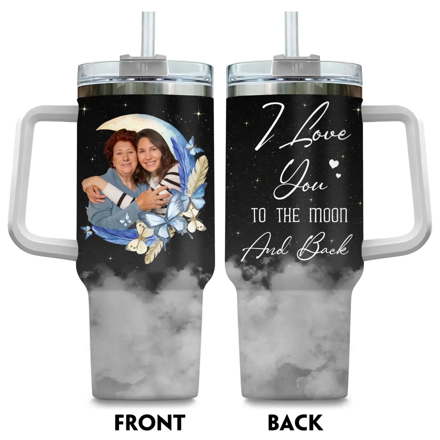 TUMBLER / WHITE / 40oz Love You To The Moon & Back - Personalized Custom Photo Printed Tumbler