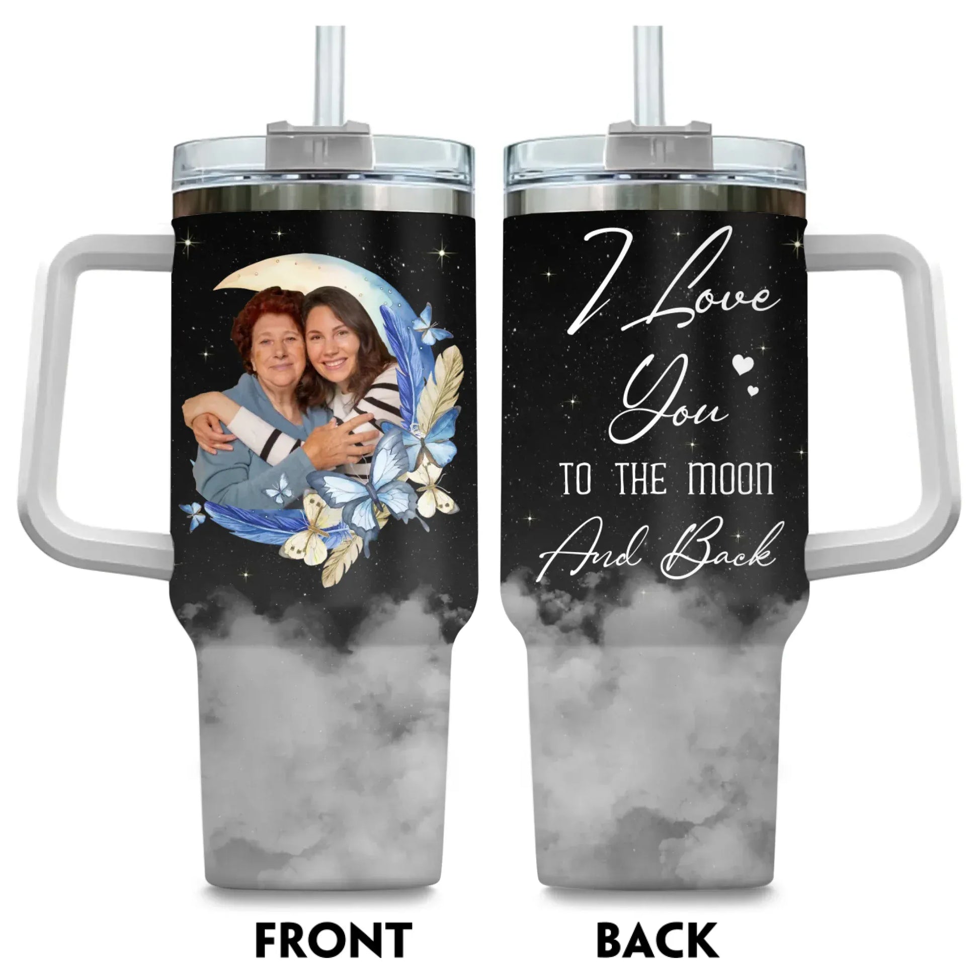TUMBLER / WHITE / 40oz Love You To The Moon & Back - Personalized Custom Photo Printed Tumbler
