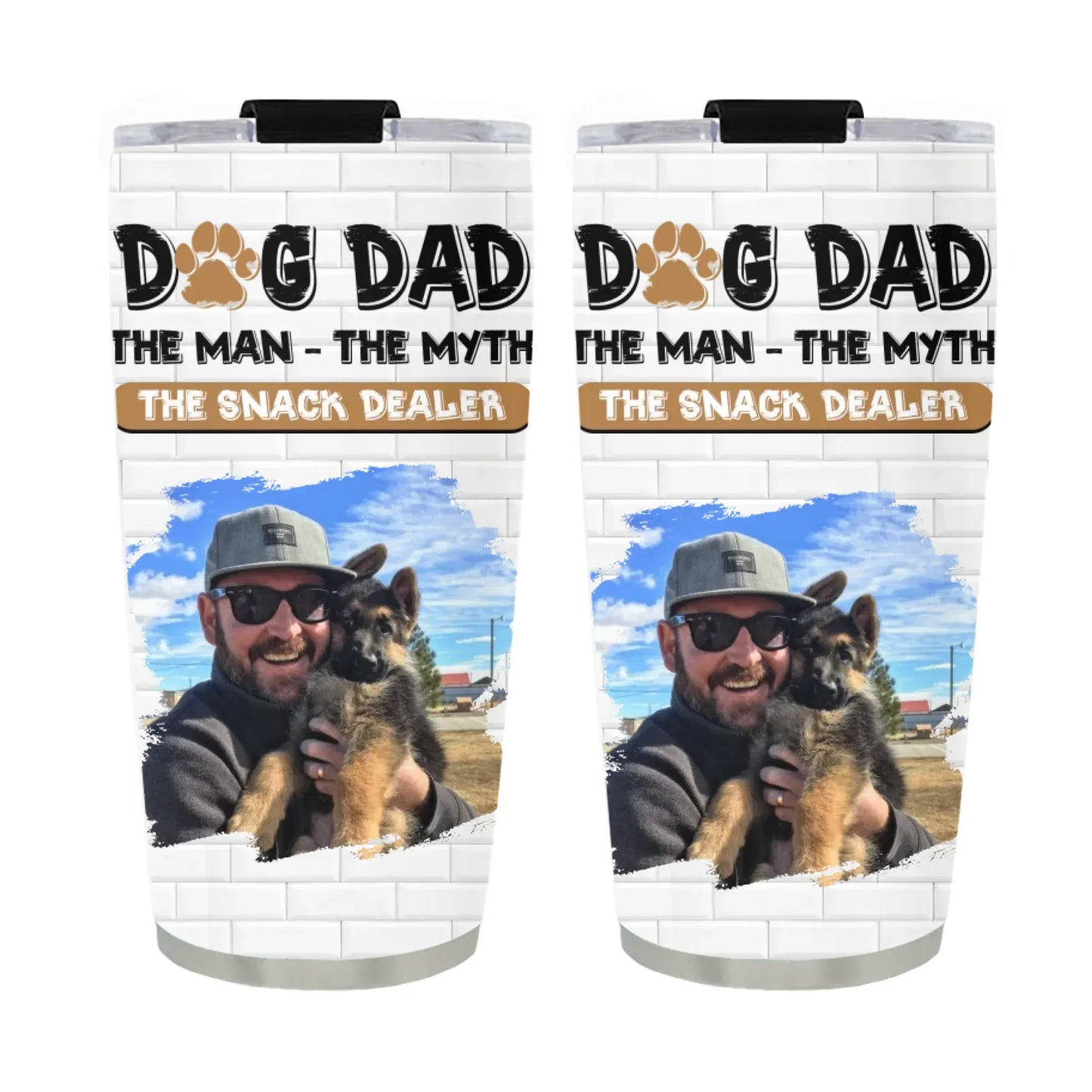 TUMBLER / WHITE / 20oz Dog Dad The Snack Dealer - Personalized Custom Photo Printed Tumbler