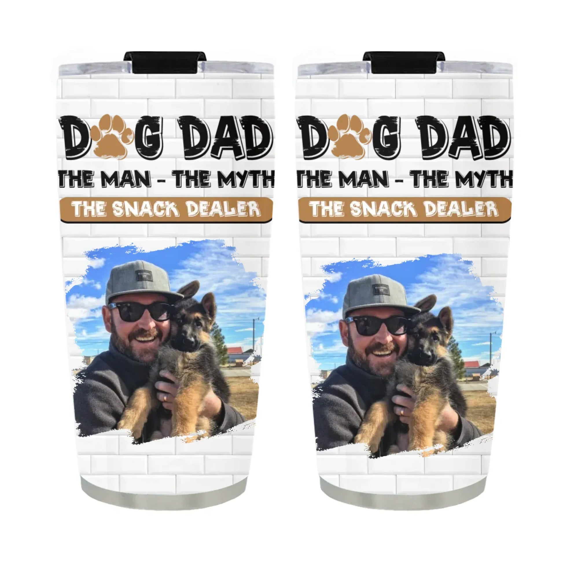 TUMBLER / WHITE / 20oz Dog Dad The Snack Dealer - Personalized Custom Photo Printed Tumbler