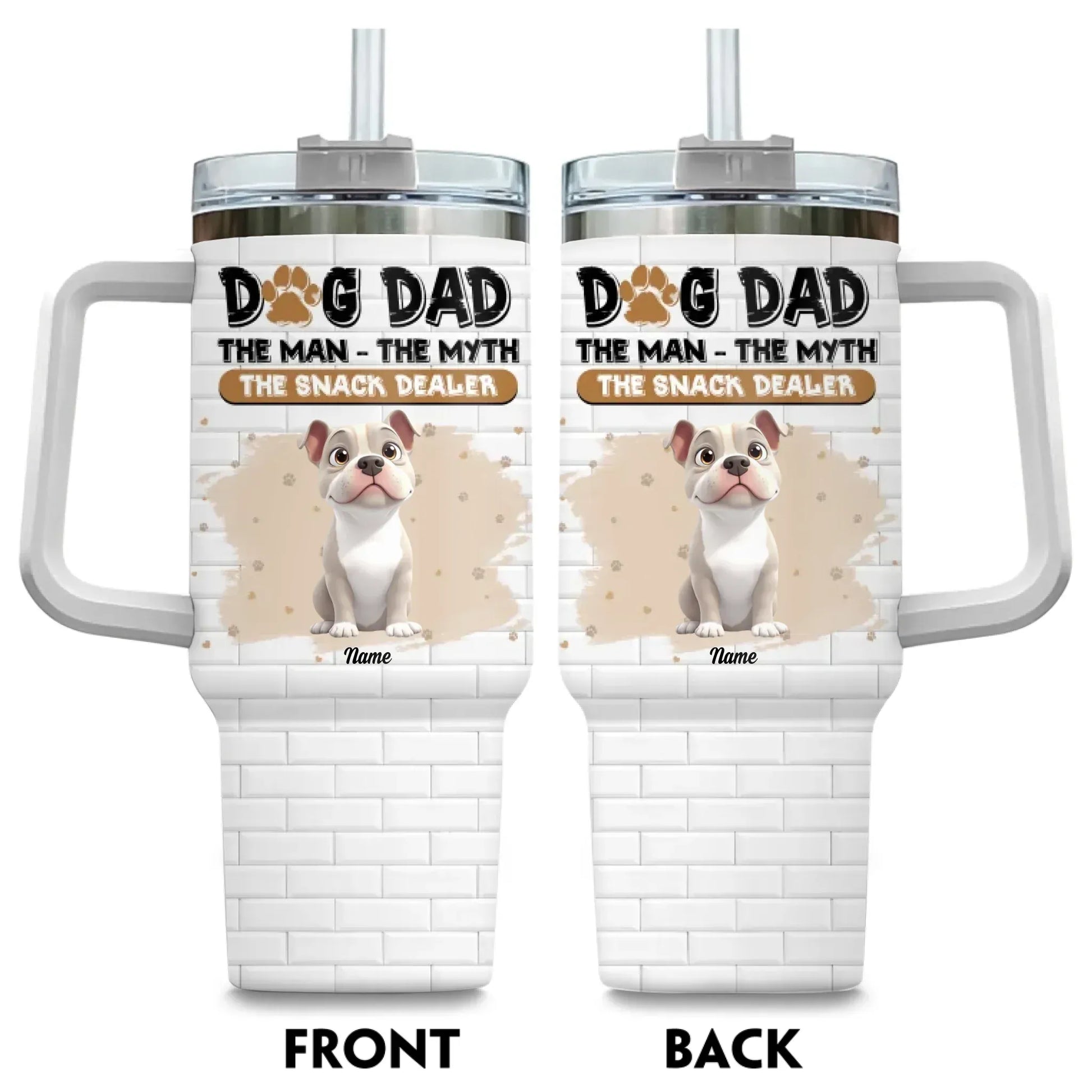 TUMBLER / WHITE / 40oz Dog Dad The Snack Dealer - Personalized Custom Printed Tumbler