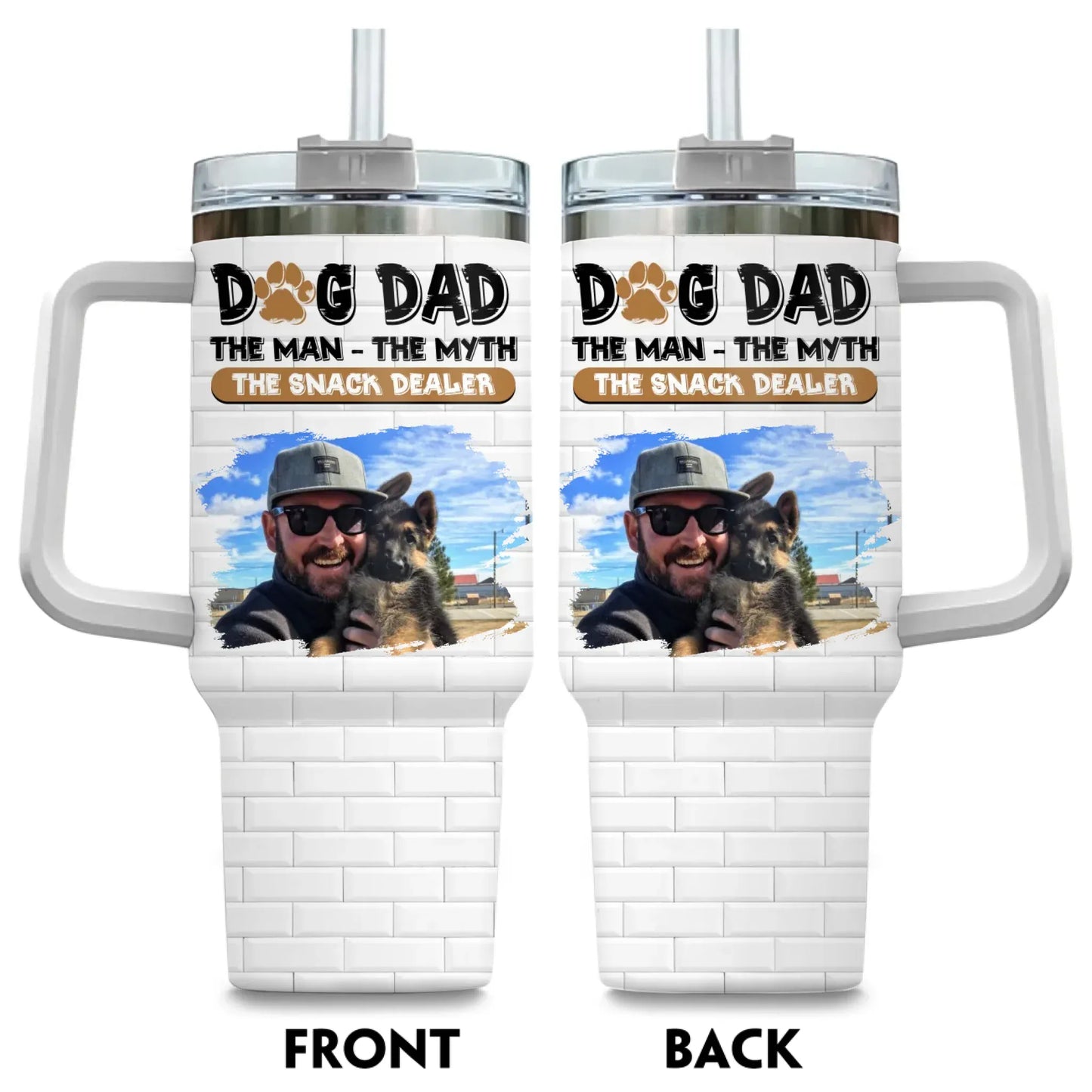 TUMBLER / WHITE / 40oz Dog Dad The Snack Dealer - Personalized Custom Photo Printed Tumbler