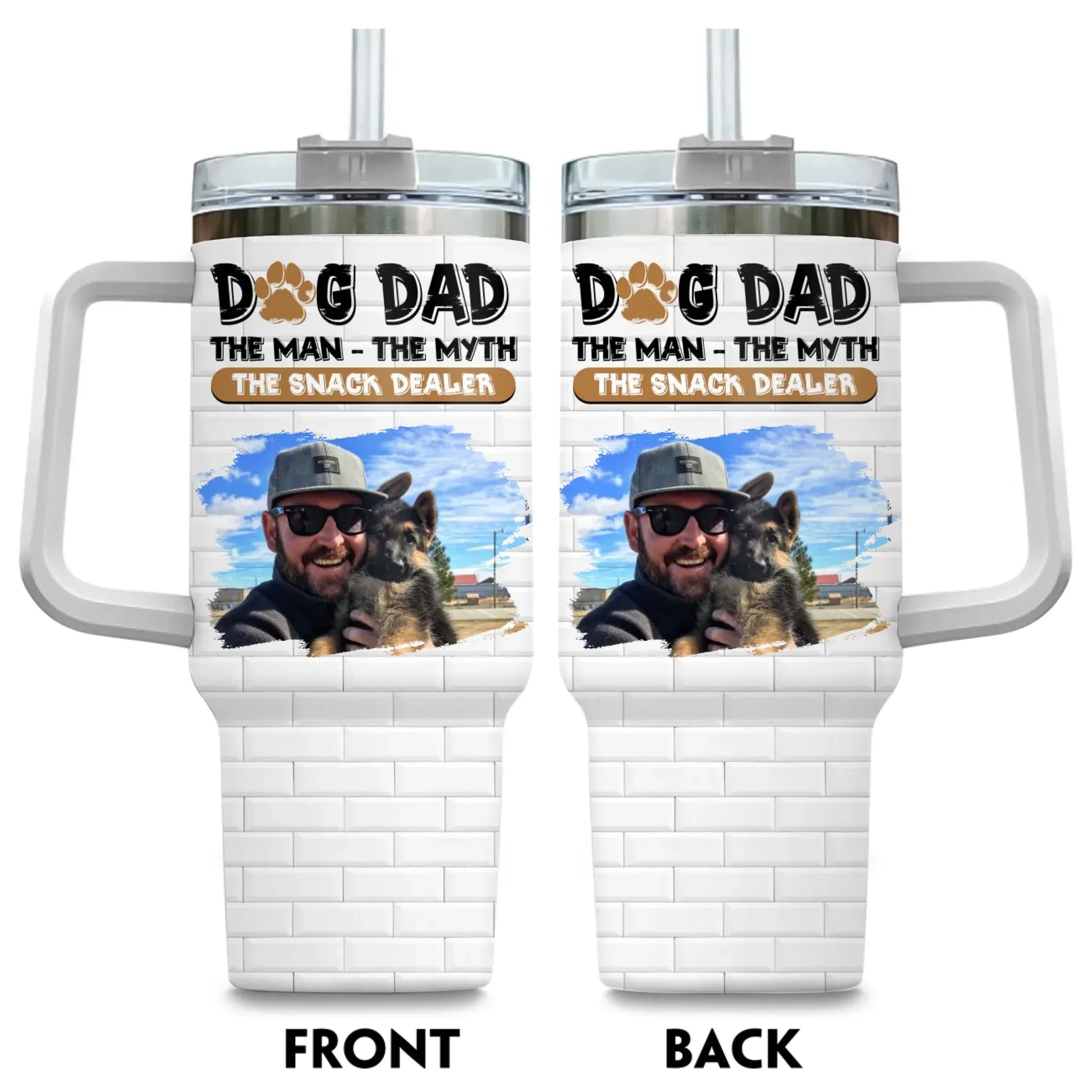 TUMBLER / WHITE / 40oz Dog Dad The Snack Dealer - Personalized Custom Photo Printed Tumbler