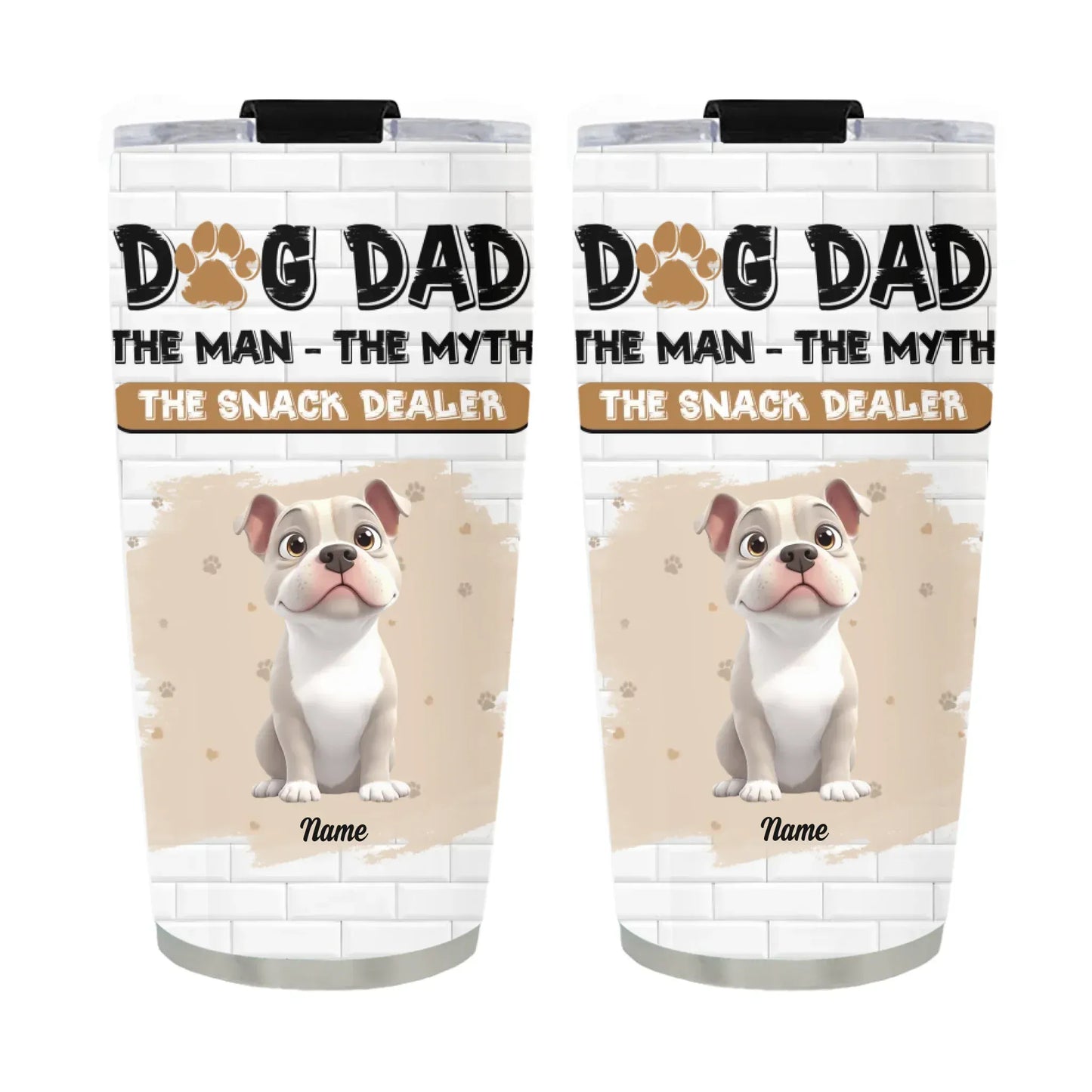 TUMBLER / WHITE / 20oz Dog Dad The Snack Dealer - Personalized Custom Printed Tumbler