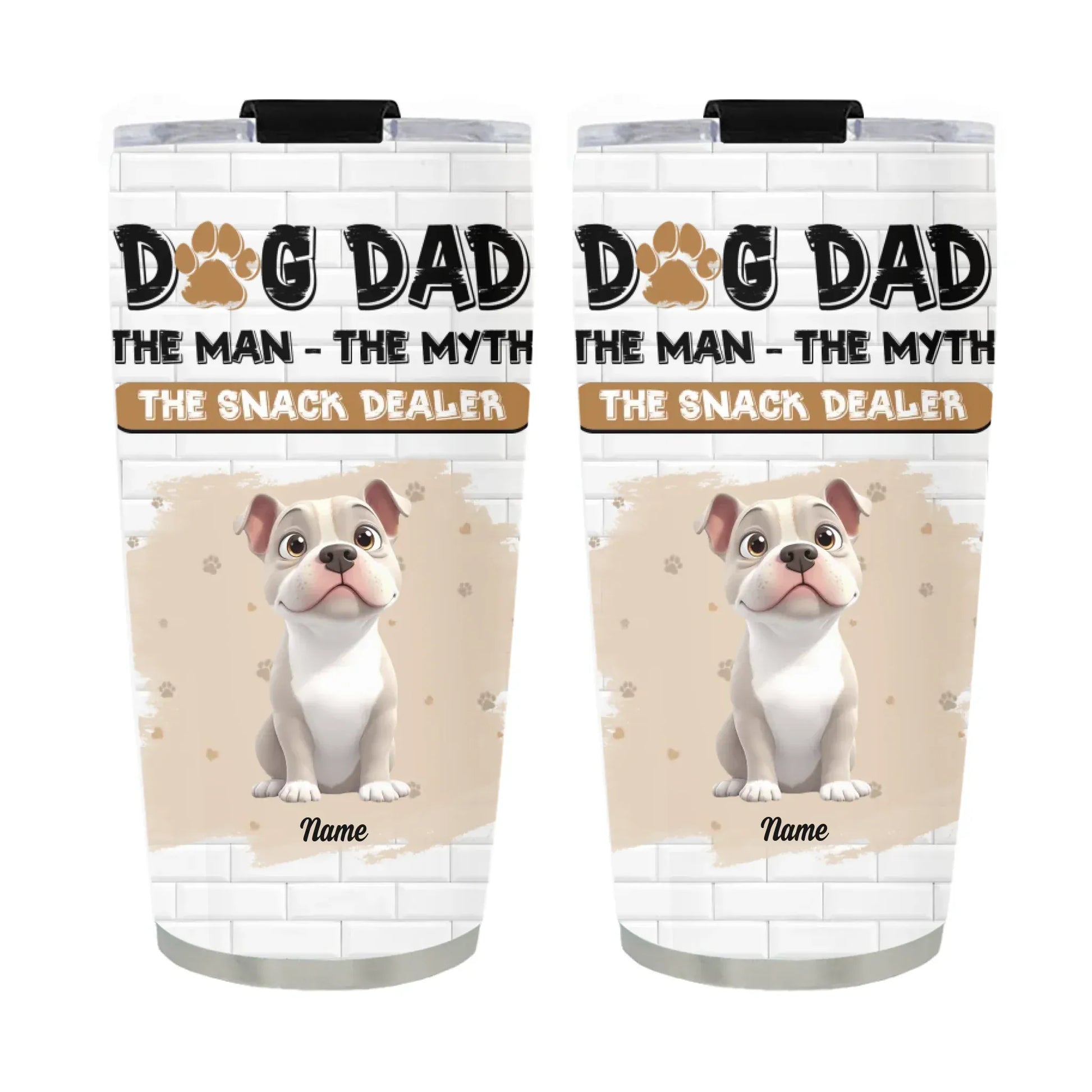 TUMBLER / WHITE / 20oz Dog Dad The Snack Dealer - Personalized Custom Printed Tumbler
