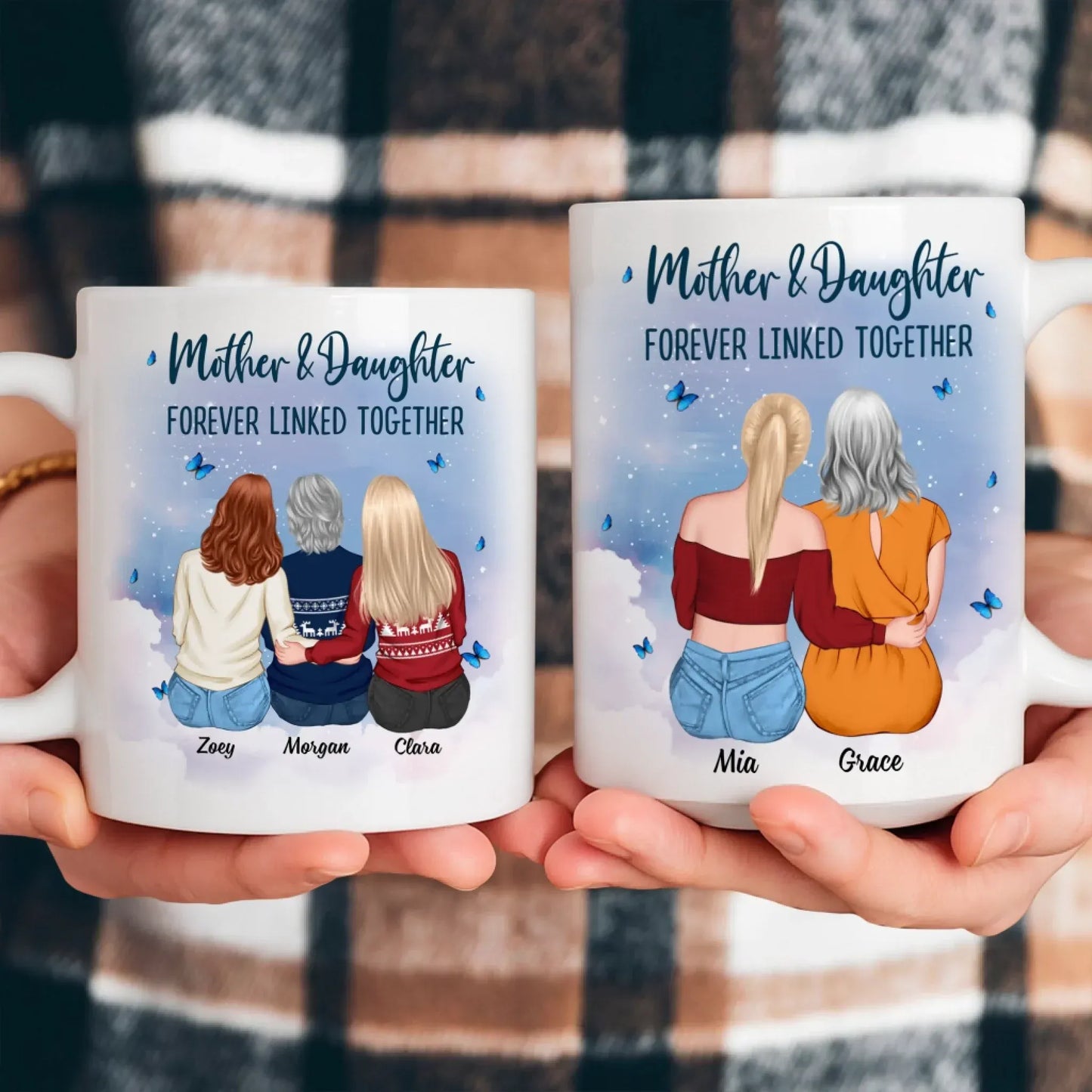 Personalized Mugs Mother & Daughter Forever Linked Together - Gift For Mom/ Grandma - Personalized Custom Printed Mug