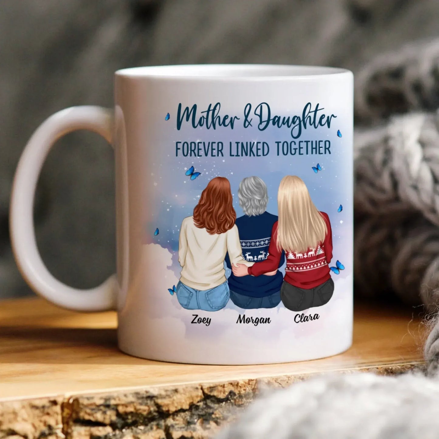 Personalized Mugs Mother & Daughter Forever Linked Together - Gift For Mom/ Grandma - Personalized Custom Printed Mug