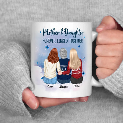 Personalized Mugs Mother & Daughter Forever Linked Together - Gift For Mom/ Grandma - Personalized Custom Printed Mug