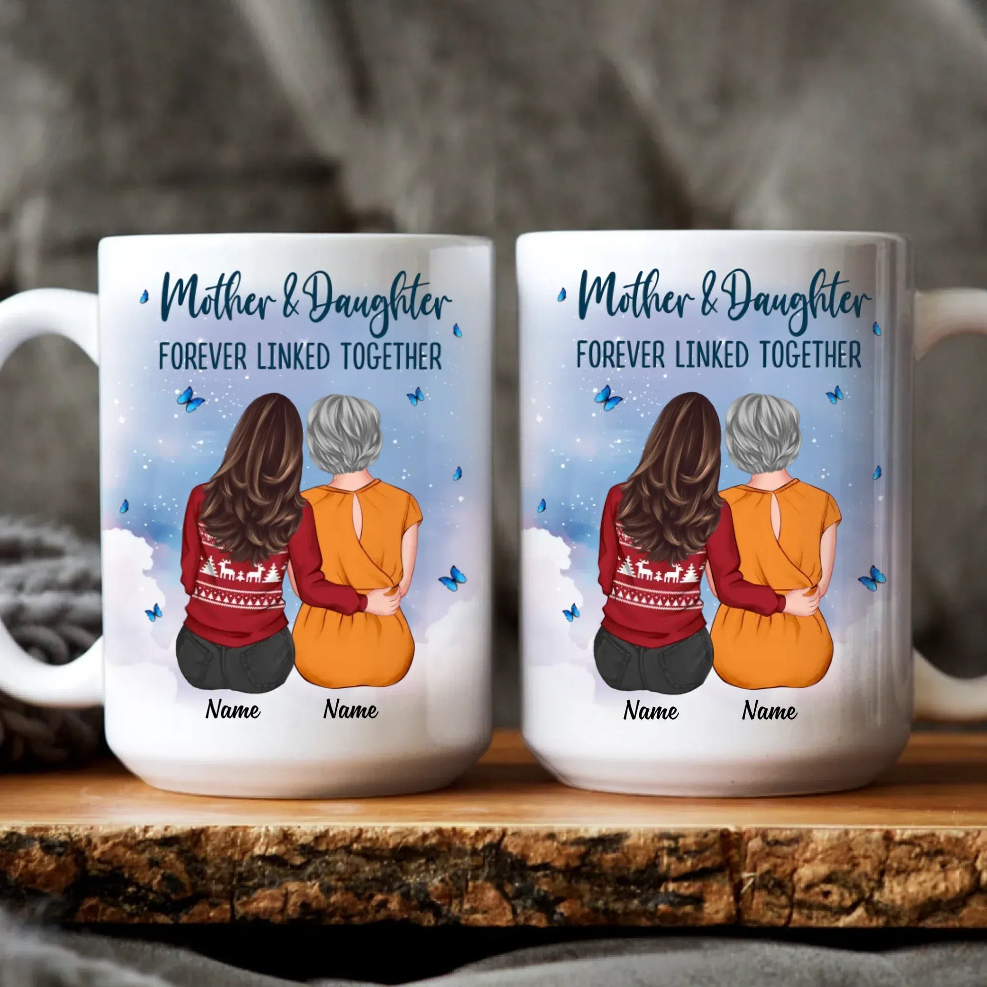 Personalized Mugs MUG / WHITE / 15oz Mother & Daughter Forever Linked Together - Gift For Mom/ Grandma - Personalized Custom Printed Mug