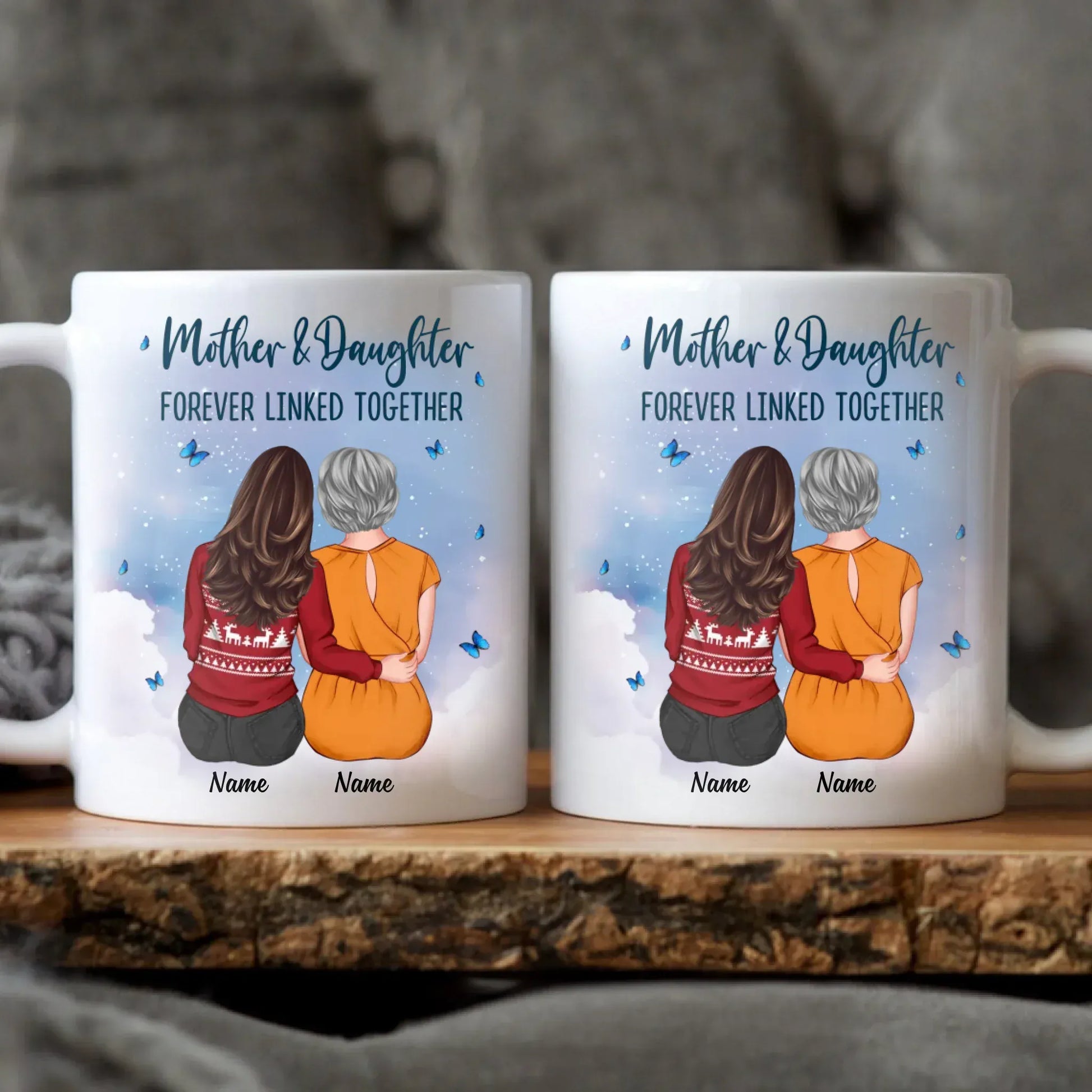Personalized Mugs MUG / WHITE / 11oz Mother & Daughter Forever Linked Together - Gift For Mom/ Grandma - Personalized Custom Printed Mug