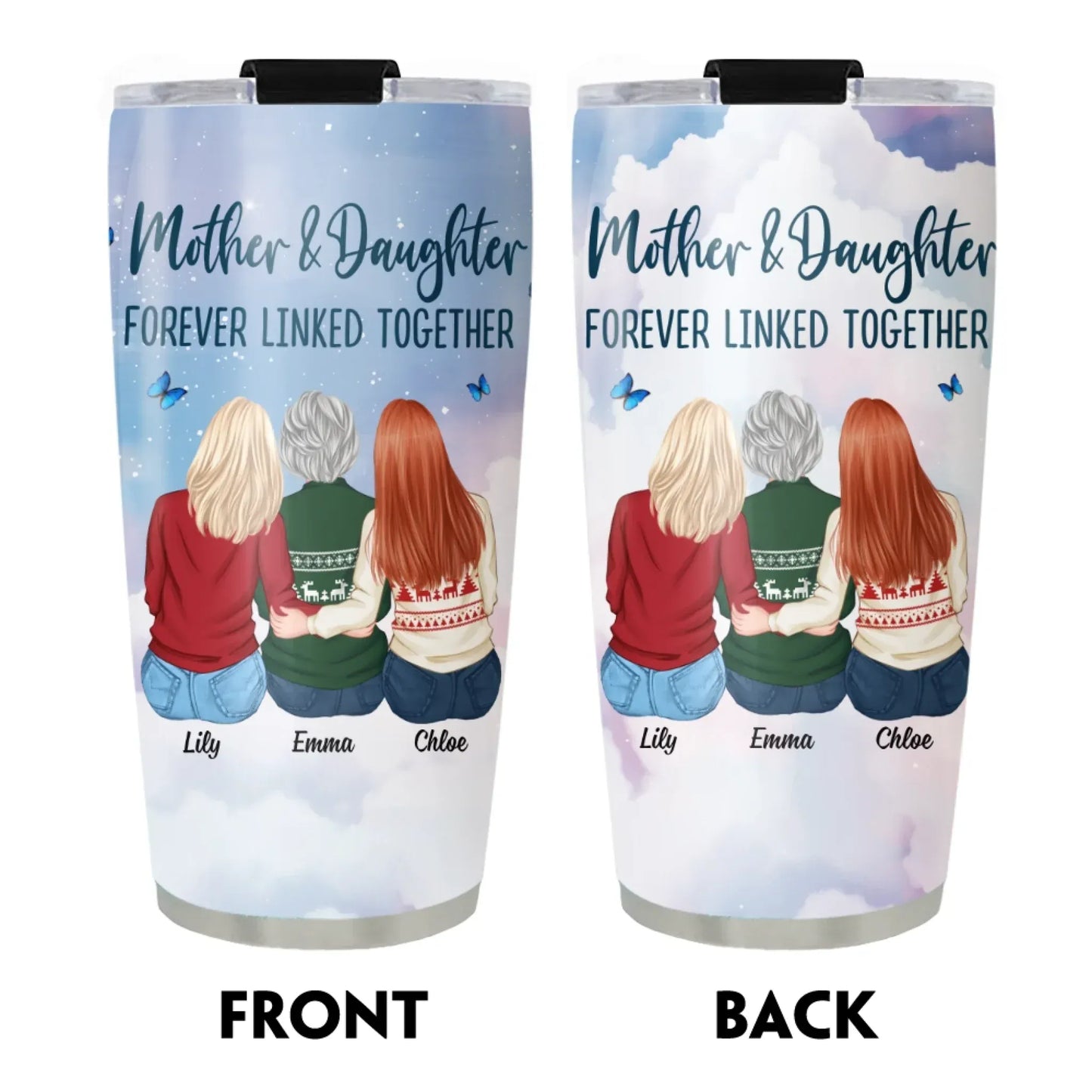 Mother & Daughter Forever Linked Together - Gift For Mom/ Grandma - Personalized Custom Printed Tumbler