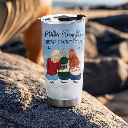 Mother & Daughter Forever Linked Together - Gift For Mom/ Grandma - Personalized Custom Printed Tumbler
