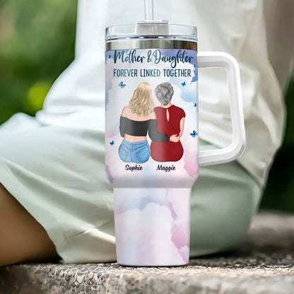 Mother & Daughter Forever Linked Together - Gift For Mom/ Grandma - Personalized Custom Printed Tumbler
