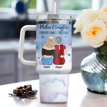Mother & Daughter Forever Linked Together - Gift For Mom/ Grandma - Personalized Custom Printed Tumbler