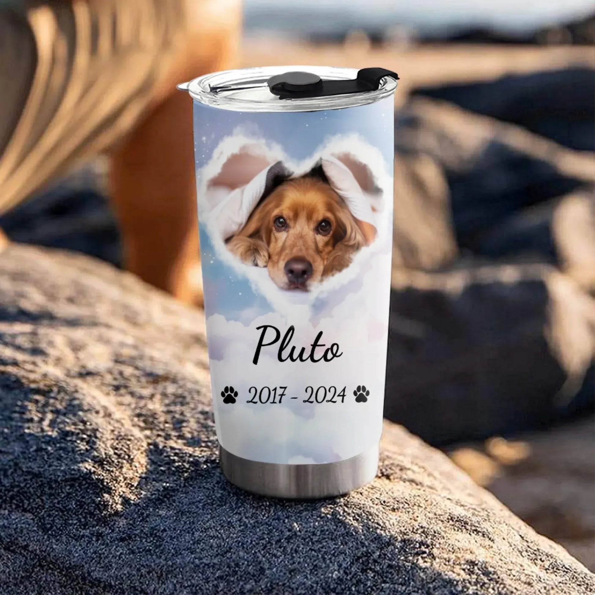 Personalized Tumblers No Longer By My Side But Forever in My Heart - Sympathy Gifts For Pet Lover - Personalized Pet Memorial Tumbler
