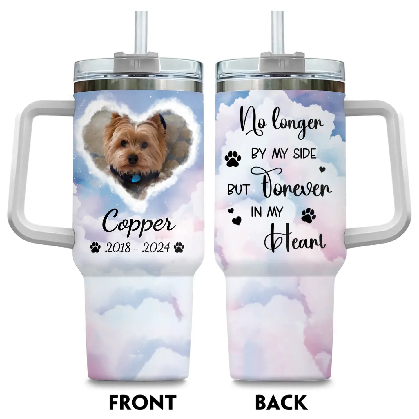 Personalized Tumblers TUMBLER / WHITE / 40oz No Longer By My Side But Forever in My Heart - Sympathy Gifts For Pet Lover - Personalized Pet Memorial Tumbler