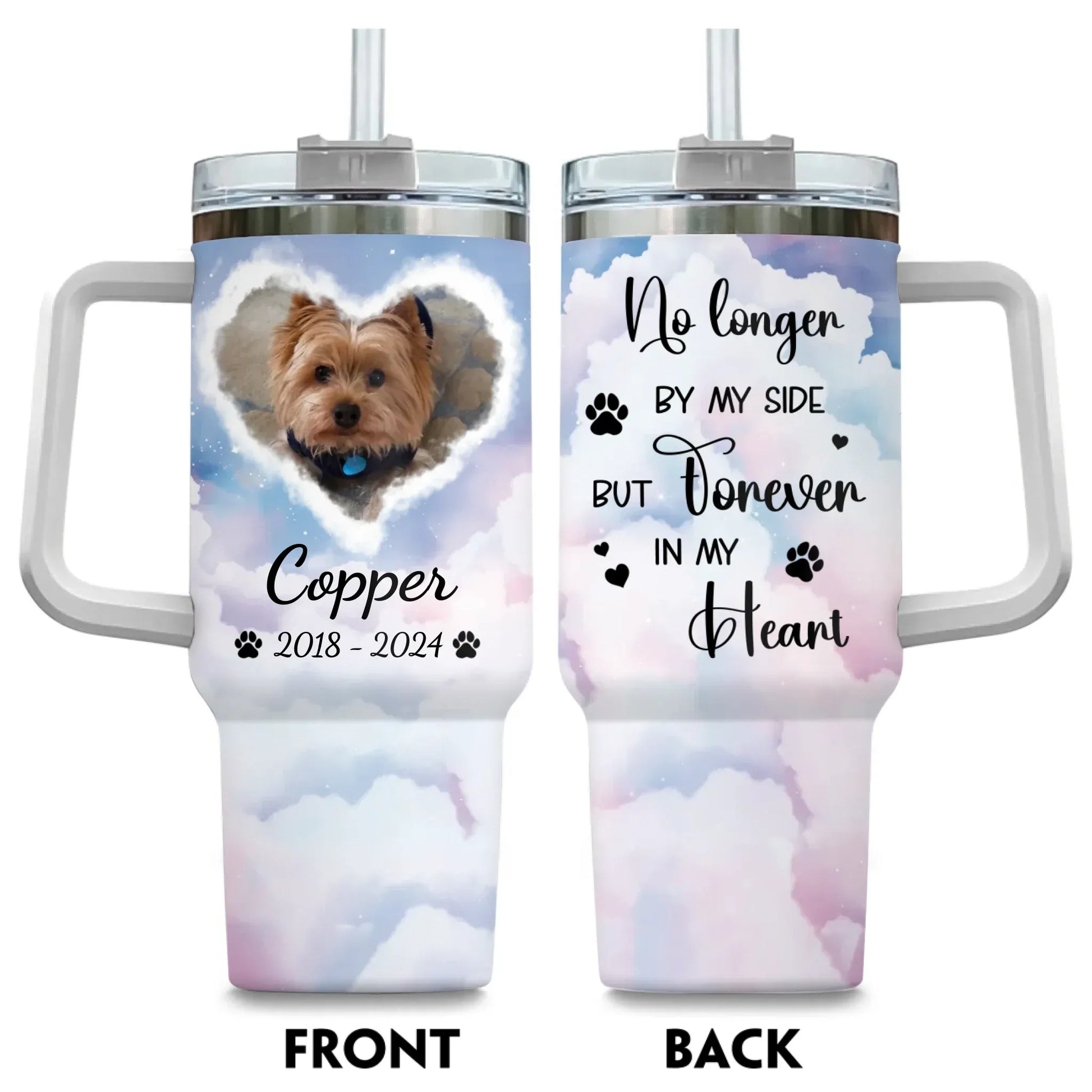 Personalized Tumblers TUMBLER / WHITE / 40oz No Longer By My Side But Forever in My Heart - Sympathy Gifts For Pet Lover - Personalized Pet Memorial Tumbler