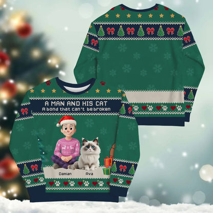 A Man and His Cat, A Bond That Can't Be Broken - Personalized Cat Lovers Custom All-Over-Print Sweatshirt