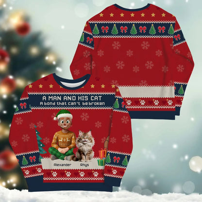 A Man and His Cat, A Bond That Can't Be Broken - Personalized Cat Lovers Custom All-Over-Print Sweatshirt