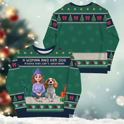 A Woman and Her Dog, A Bond That Can't Be Broken - Personalized Dog Lovers Custom All-Over-Print Sweatshirt