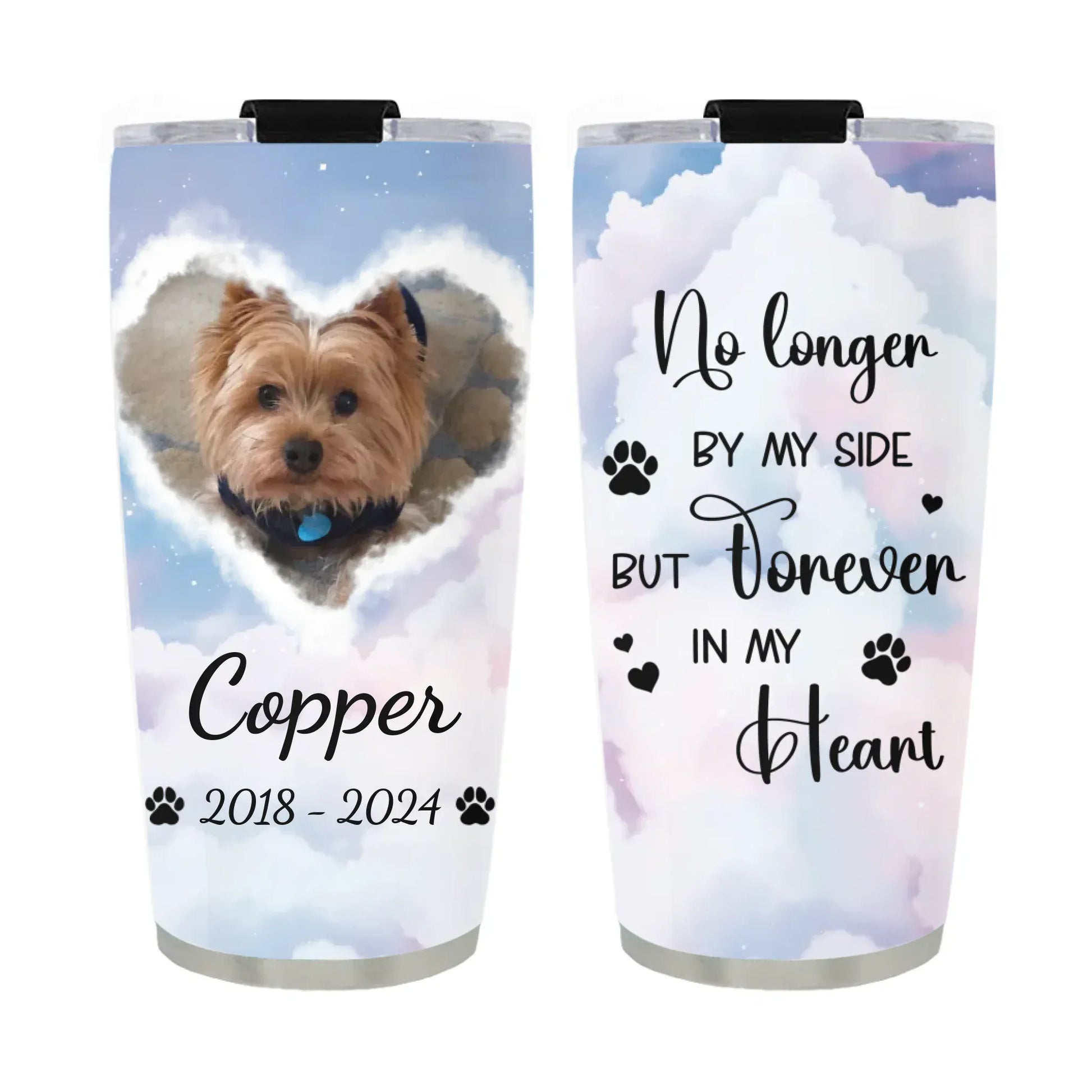 Personalized Tumblers TUMBLER / WHITE / 20oz No Longer By My Side But Forever in My Heart - Sympathy Gifts For Pet Lover - Personalized Pet Memorial Tumbler