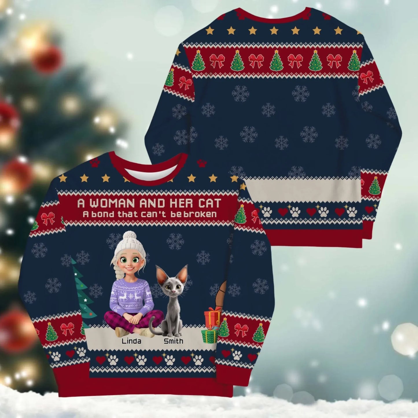 A Woman and Her Cat, A Bond That Can't Be Broken - Personalized Cat Lovers Custom All-Over-Print Sweatshirt