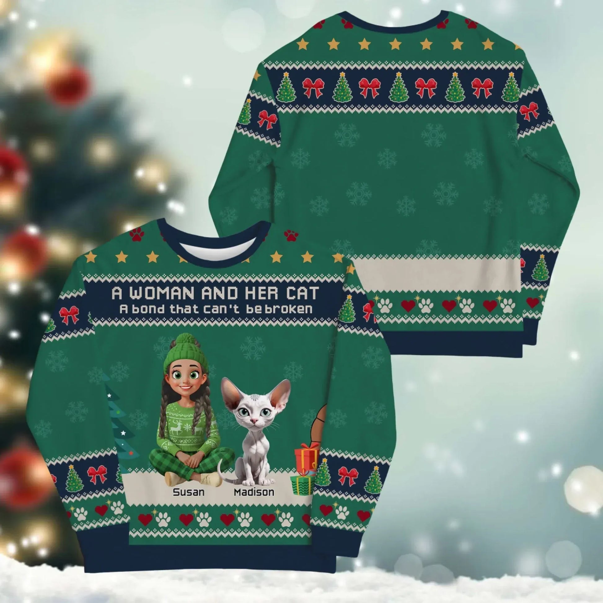 A Woman and Her Cat, A Bond That Can't Be Broken - Personalized Cat Lovers Custom All-Over-Print Sweatshirt