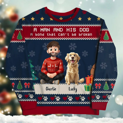 SWEATER - Blank / White / S A Man and His Dog, A Bond That Can't Be Broken - Personalized Dog Lovers Custom All-Over-Print Sweatshirt