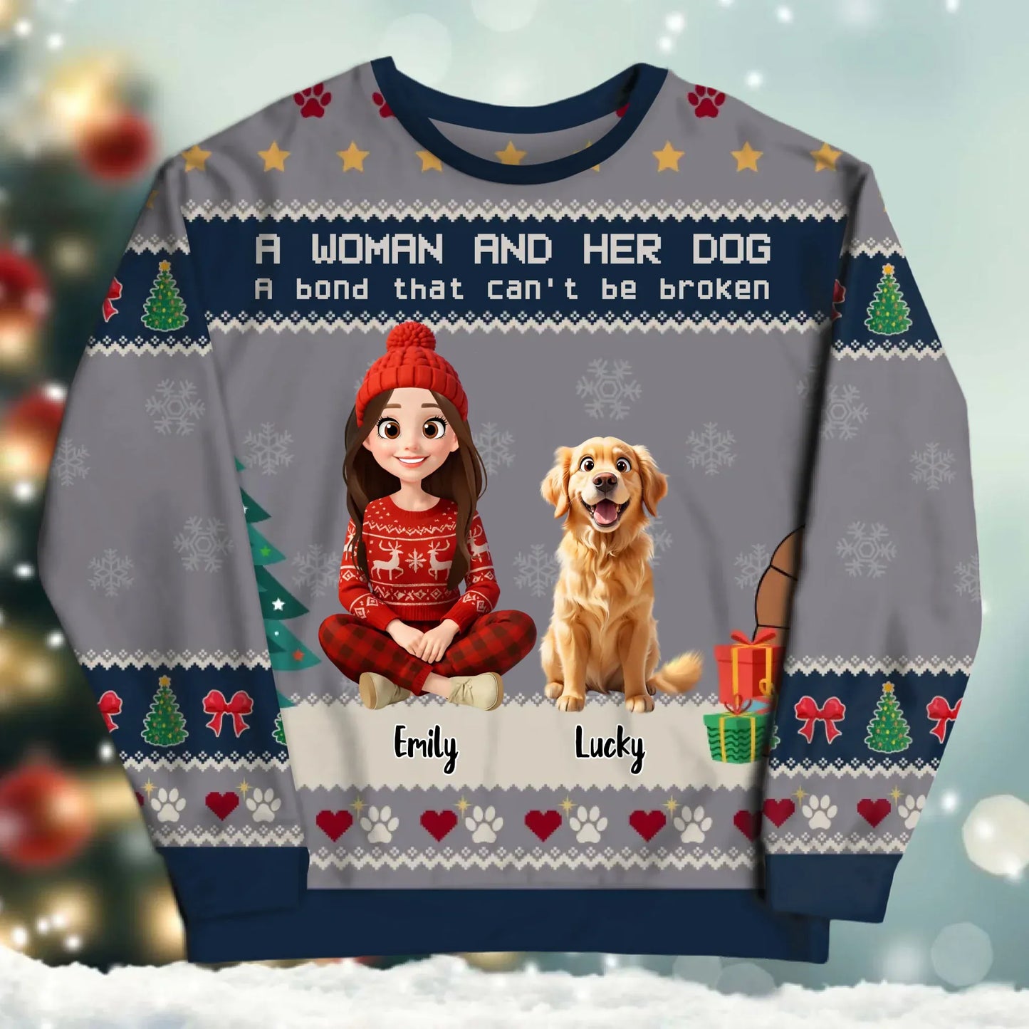 SWEATER - Blank / White / S A Woman and Her Dog, A Bond That Can't Be Broken - Personalized Dog Lovers Custom All-Over-Print Sweatshirt
