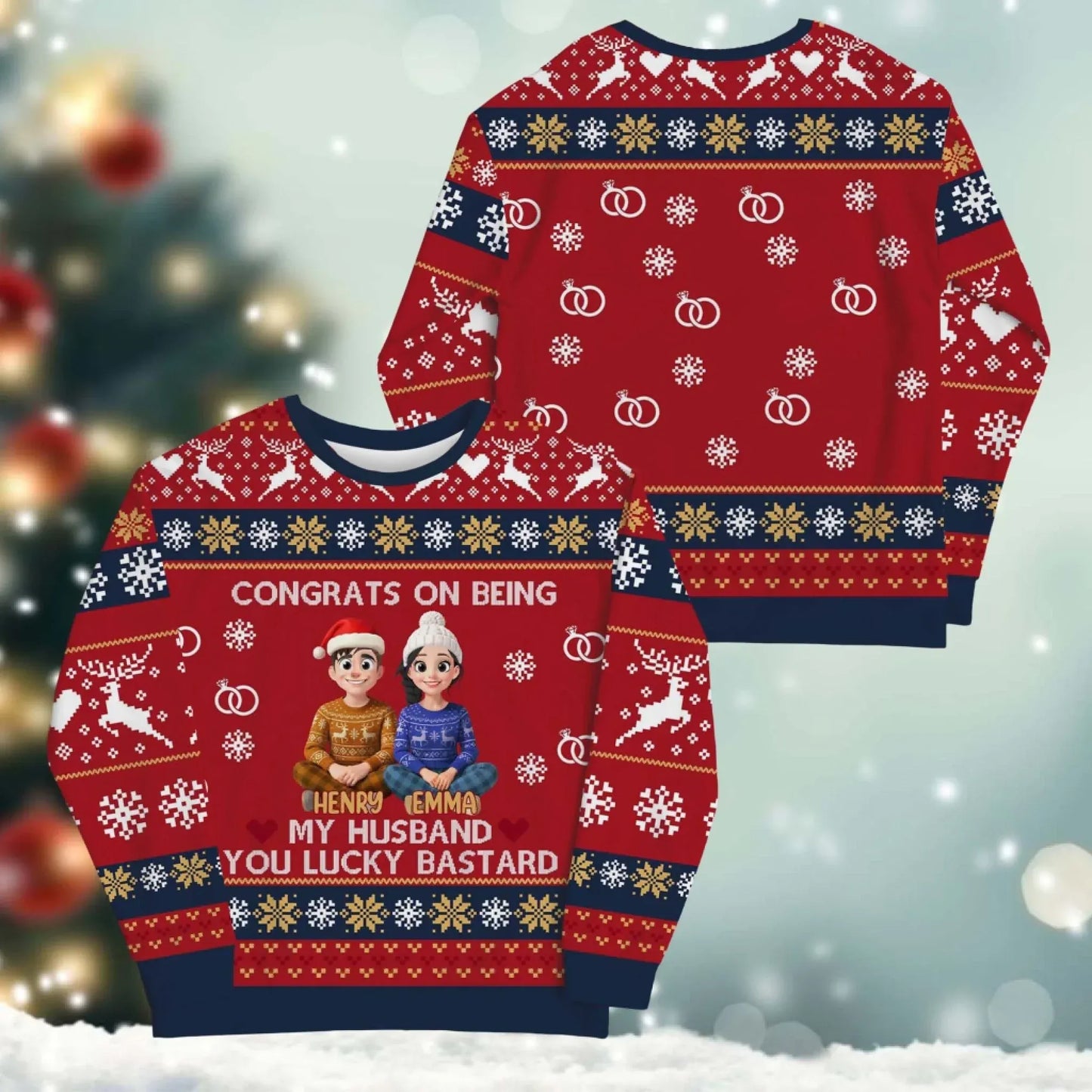 Congrats On Being My Destiny, You Lucky Bastard - Personalized Couple Custom All-Over-Print Sweatshirt