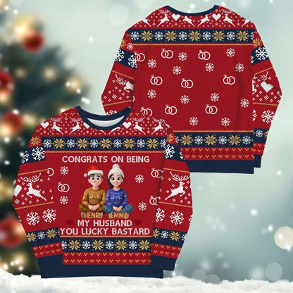 Congrats On Being My Destiny, You Lucky Bastard - Personalized Couple Custom All-Over-Print Sweatshirt