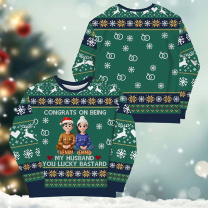 Congrats On Being My Destiny, You Lucky Bastard - Personalized Couple Custom All-Over-Print Sweatshirt