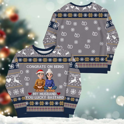 Congrats On Being My Destiny, You Lucky Bastard - Personalized Couple Custom All-Over-Print Sweatshirt