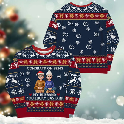 Congrats On Being My Destiny, You Lucky Bastard - Personalized Couple Custom All-Over-Print Sweatshirt