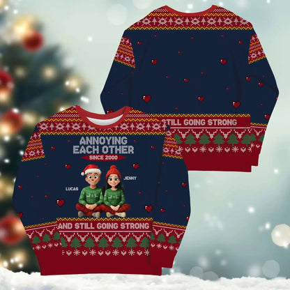Annoying Each Other And Still Going Strong - Personalized Couple Custom All-Over-Print Sweatshirt